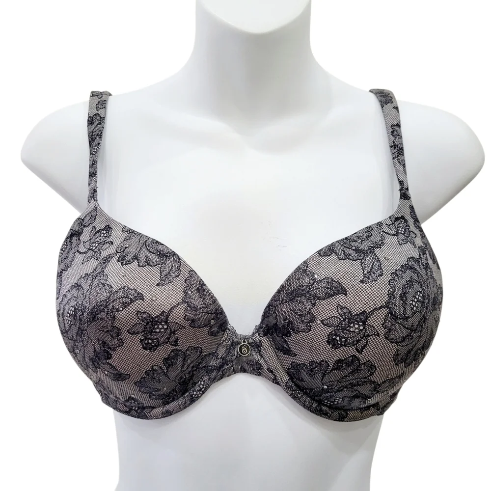 Victoria's Secret Lined Perfect Coverage Grey Silver Beads Wire Bra Size: 34C - Picture 1 of 9